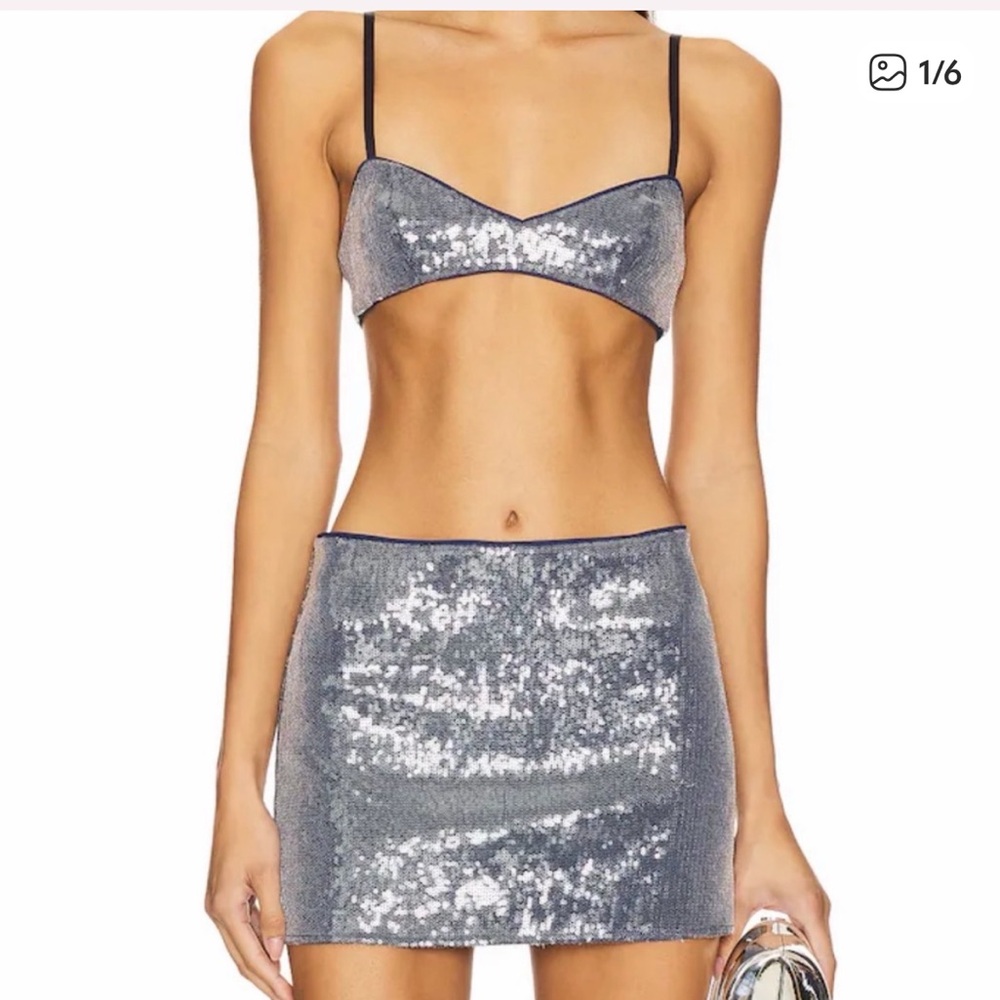 NWT Camila Coelho Silver Sequin Bra Top